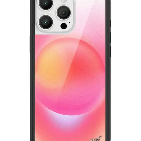 Wildflower Custom Durable Rubber Casing for iPhone - Hot Pink Aura Limited Edition Smartphone Accessory, Raised Black Protective Bumper, Ombre Pink-White-Orange Bubble Design, Camera & Screen Protectors, Women's Owned Small Business Gift