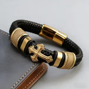 1 Set MenS Fashion Cross Bracelet With Metal Magnetic Buckle Trendy Stackable Bangle Business Casual Jewelry Stylish Accessory For Daily Wear And Boyfriend Gift Giving