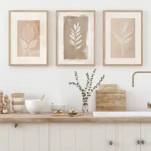 3pcs Wooden Frame Plant Line Art Neutral Wall Decor, Bohemian Leaf Print Canvas Poster, Modern Wall Decoration, Home Decor Products