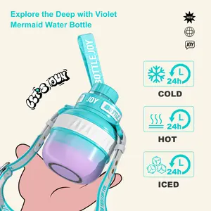 BOTTLE JOY Stainless-Steel Water Bottle: Leakproof Lid, Perfect Sip, Double Insulated, Eco-Friendly, Dishwasher Safe & Stylish Strap, Kids Water Bottle, Gifts for Kids (Violet Mermaid, 16 oz，500ml)