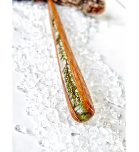 Flowers Hair Stick, Wooden Hair Fork, Resin Wood Hairpin, Handmade Hair Accessories, Personolized Hair Slide, Green Hair Pin, Valentine Gift