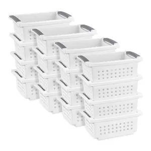 Sterilite 16608008 Small Stacking Basket with Titanium Accents, White (16 Pack)