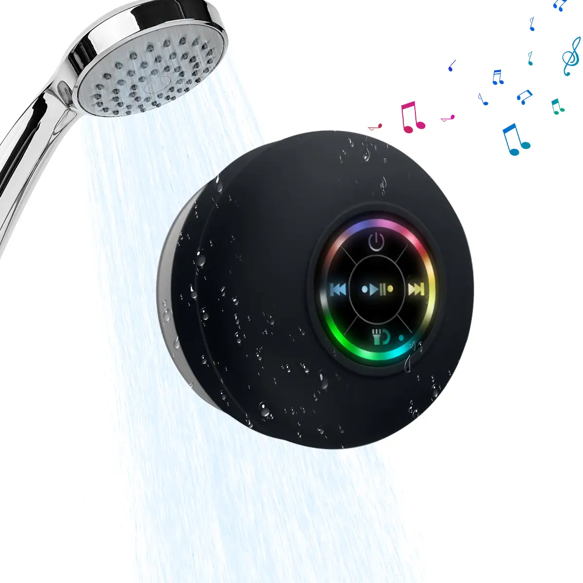 Portable Mini Wireless Speaker, Suction Cup Waterproof Shower Speaker with LED Light, USB Rechargeable Portable Wireless Bluetooth 5.0-compatible for