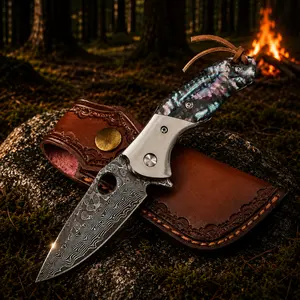 Portable Folding Outdoor Kitchen Tool with Leather Sheath - Compact Camping Accessory for Kitchenware Use