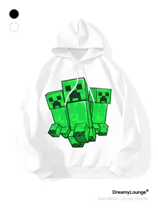 Minecraft Three Creepers Print Loose Fit Hoodie, Casual Breathable Sweatshirt for Daily Wear, Home and Outdoor Activities