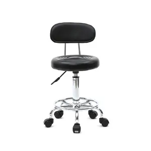 Height Adjustable Rolling Stool, 360° Rotating Drafting Chair, Multi-Purpose Office Desk Chair, Rolling Swivel Salon Stool Chair, for Barber Shop, Nail Salon, Office, Black