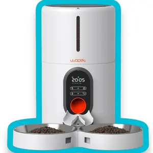 Automatic Cat Feeders for 2 Cats - Timed Dog Food Dispenser with Splitter and Two Stainless Bowls, Cat Feeders 10S Meal Call, 6 Meals per Day for Cats & Small Dogs, White