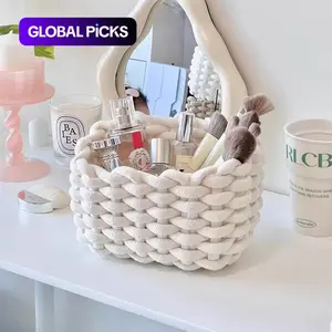 1COUNT/2COUNTS Woven Storage Basket – Stackable Cosmetics Storage Basket & Desk Organizer, Desktop bin for Snacks & Home Decor Bedroom Living Room Vanity Bathroom Perfume Storage #GLOBAL PICKS