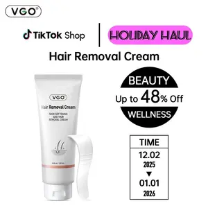 VGO Painless Hair Removal Cream for Women & Men, Hair removal cream for body, back & legs, All Skin Types, 4.06oz w/Spatula -A