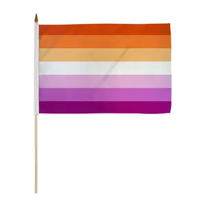 Sunset Lesbian 12x18in Polyester Stick Flag, Wooden-Plastic Stick, Bold Prints, Bright Colors, Parade-Ready Festive Party Supply Backdrop Banner