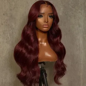 13x4 Burgundy Body Wave Lace Front Wig Long Deep Wave Wigs Black Deep Curly Wave Wigs HD Lace Pre Plucked Wigs Easy Install Wig Heat Resistant Fiber Hair for Women Beginner Friendly 26 Inch, Wig For Daily Wear, Handtied Wig, Highquality Lace Wig