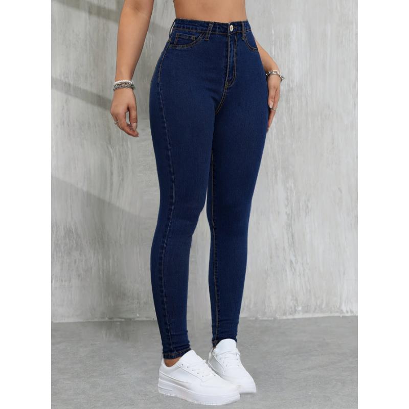 Preppy Style High Stretch Skinny Jeans for Women - 70% Rayon, 27.6% Polyester, 2.4% Spandex Blend, Solid Color, Button Fly, All-Season Long Pants with Woven Fabric, Tightfit Jeans|Preppy Style Jeans|Stretch Denim Blend