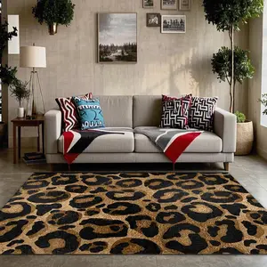 Velvet Leopard Print Rug, Fashionable Home Decor Carpet for Hallway, Living Room, Bedroom, Indoor Outdoor Holiday Decoration