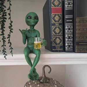unique alien beer drinking statue with realistic design, essential party decor figurine for photography, desktop, and bedroom, perfect gift for dad and friends