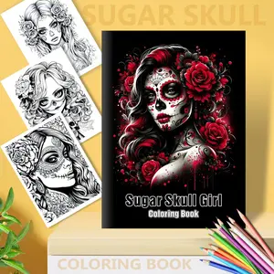 Sugar Skull Girl Coloring Book, 1 Count Durable Paper Coloring Book, Ideal Choice for Adult Fantasy Art Thanksgiving Gift, Halloween, Coloring Pages