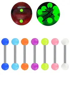 Fashionable Luminous Ball Tongue Nail Ring Set, Barbell Glow Piercing Tongue Stud, Stainless Steel UV Flexible Bar Nipple Ring, Tongue Piercing Jewelry Set, Side Labret Jewelry, Septum Ring