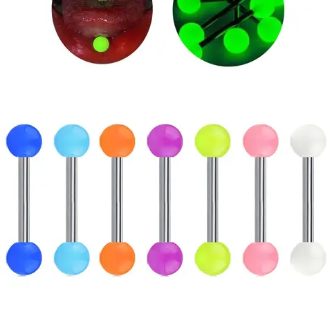 Fashionable Luminous Ball Tongue Nail Ring Set, Barbell Glow Piercing Tongue Stud, Stainless Steel UV Flexible Bar Nipple Ring, Tongue Piercing Jewelry Set, Side Labret Jewelry, Septum Ring, Body Jewellery