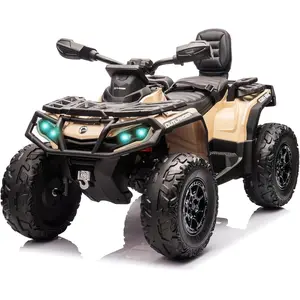 Brown 12V Kids Electric ATV With Two Leather Seats Bluetooth Music Led Lights Adjustable Speeds And Durable Tires For Ages 3 To 8 Brown