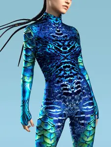 Mech Spandex Jumpsuit Yoga Fitness Suit Halloween Carnival Costume Festival Party Performance Costume Clothes Womenswear Crewneck Multicolor Print oogie  boogie  costumes Gamis