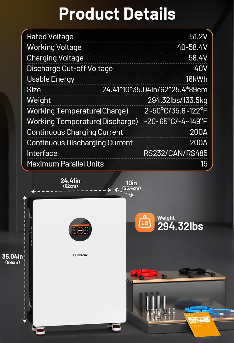【2PACK】【Truck Delivery】HumsiENK 48V 314Ah LiFePO4 Lithium Battery - Offgrid power & Solar System Compatible, Bluetooth, Active Balancing, Wall-Mounted, 16kWh,  LCD Monitor, Grade A Cells, 15000+ Cycles, 10-Year Lifespan for Home Energy Storage