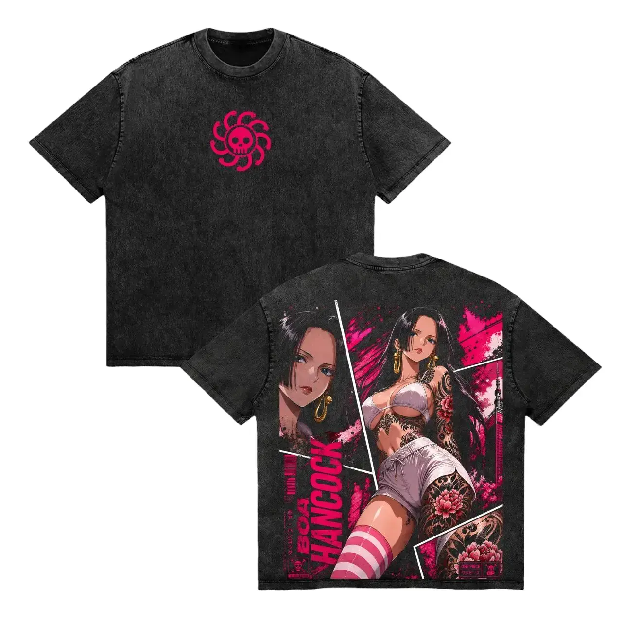 Boa Hancock 1 Piece Snake Princess Graphic Tee, Heavyweight Cotton 2D Double-Printed Retro Short-Sleeve Men's Top, Kuja Queen Fan Gift with Feminine Power Theme, Casual Streetwear