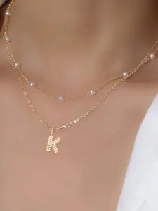 Women's Stainless Steel Layered Necklace Set, Dainty Layering Jewelry, Micro-Zircon Bubble Initial Pendant Design, Fashionable Minimalist Jewelry