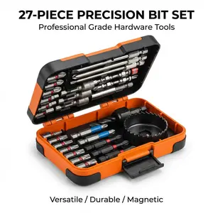 27 Piece Impact Tough Screwdriver Bit and Socket Set with S2 Steel Phillips Slotted Torx Hex Bits and Hole Saw Includes 100mm Long Bits and Magnetic Extension Bar for All Electric Drills and Impact Drivers