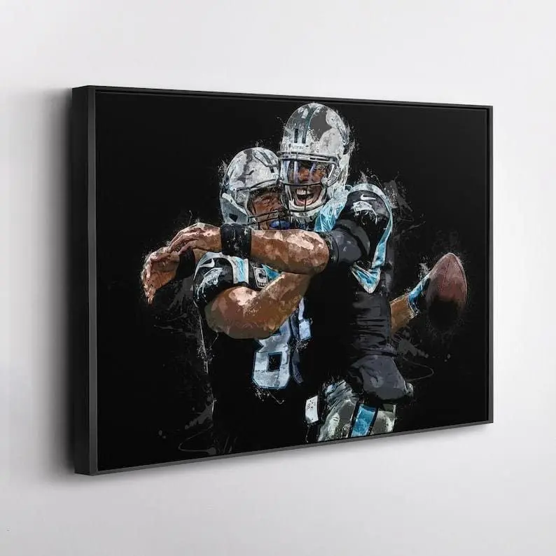 Greg Olsen & Cam Newton Poster - Carolina Panthers Football Wall Art, Fan Decor for Man Cave, Watercolor Print [UNFRAMED - PRINT ONLY]