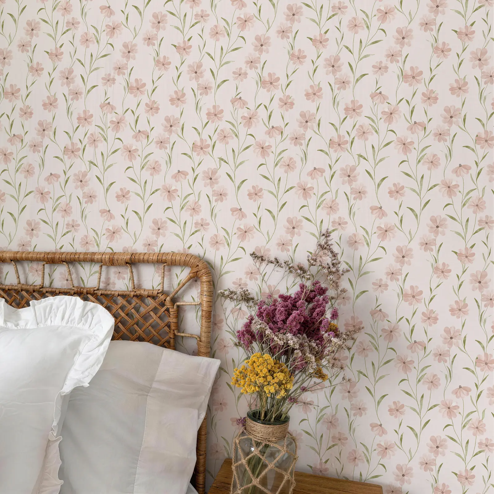 Pink Floral Peel and Stick Wallpaper Daisy Flower Contact Paper Removable Self Adhesive Wallpaper for Bedroom Bathroom Accent Wall Decor