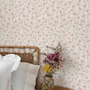 Pink Floral Peel and Stick Wallpaper Daisy Flower Contact Paper Removable Self Adhesive Wallpaper for Bedroom Bathroom Accent Wall Decor
