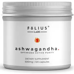 FOLIUS LABS Ashwagandha 7.5% Herbal Energy Support Supplement 500mg - Stress Relief Support, Natural Mood Support - Full Spectrum Ashwagandha Root Extract -120 Capsules