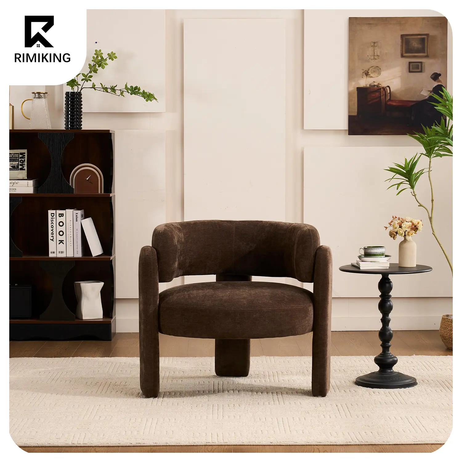 RIMIKING, Contemporary Barrel Accent Chair with High-Density Foam Seat, Curved Supportive Backrest, Reinforced Frame, and Quick-rebound functionality, W181