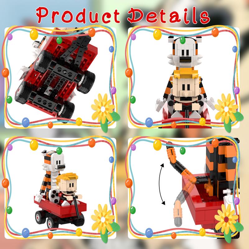 TENHORSES Boy and Tiger Adventure Blocks Set 358PCS with Rotatable Wheels Interactive Car Figure Compatible with Legos for Boys Girls Adults