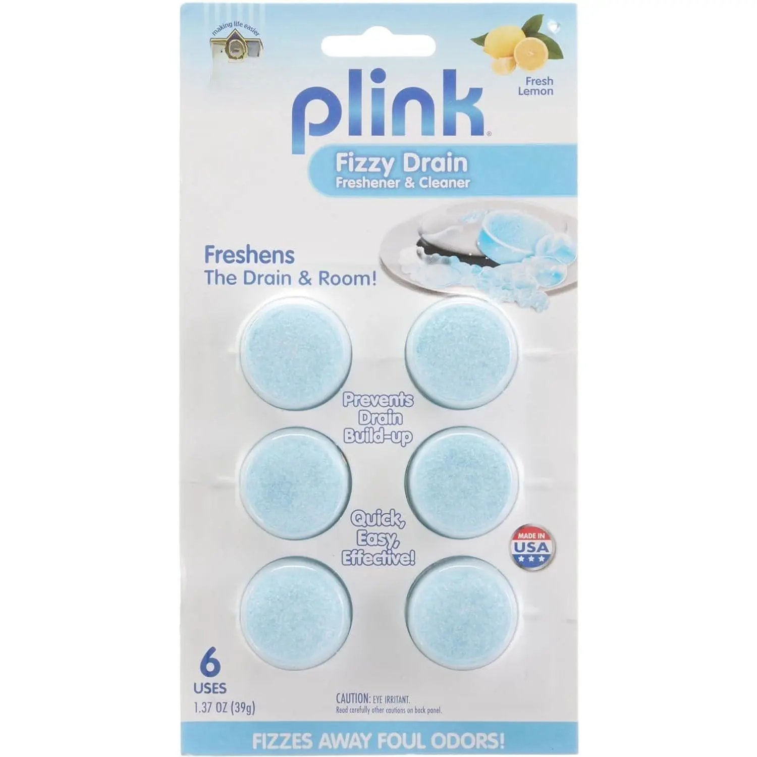 Plink Sink Drain Cleaner and Deodorizer, Air Fresheners for Garbage Disposal,  Accessory Cleaning Products for Kitchen, Drain Cleaner, Lemon Scent, 6 Count (Pack of 1), 6 Tablets