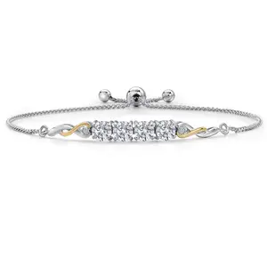 Gem Stone King 2.02 Cttw 925 Silver and 10K Yellow Gold Lab Grown Diamond Bracelet For Women | Gemstone April Birthstone | Round 5MM | E-F Color | VS Clarity | Fully Adjustable 9 Inch