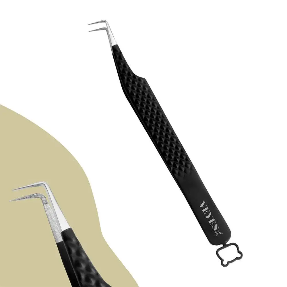 Eyelash Extensions Tweezers Noir N°1 - Fiber Lash Tweezer Veyelash Professional 90 Degree Tweezers for Volume Stainless Steel