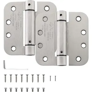Self Closing Door Hinges, 4 inch Spring  Hinges, Adjustable Tension for Interior Door, UL Listed with 5/8" Radius Corners, Satin Nickel, 2 Pack