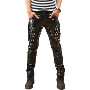 Men`s Rock Punk Hip Hop Faux Leather Motocycle Pants