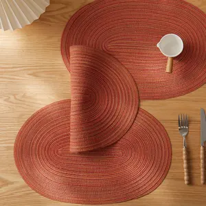 Orange Oval Braided Placemats Set of 6 Woven 12x18 Inch Non Slip Washable Heat Resistant Place Mats Round Tablemats for Dining Kitchen Party Daily Table Decor Dinner Mats