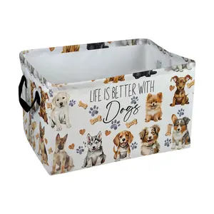 Cute Dog Paw Print Heart Bone Pattern Storage Baskets Storage Boxes Home Decor Storage Clothes Organization And Storage Home Decor Storage Holiday Gifts, Shelf Baskets, Organizer for Clothes, Toys, Books, Pet Lovers Home Decor, Playful Design