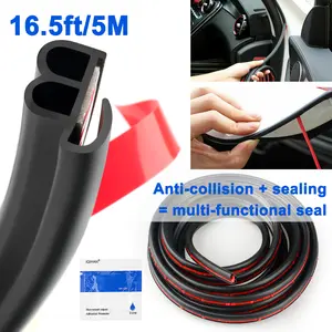 Door Anti-Bumping Sound Insulation Strip, B-Type Windproof Rainproof Rubber Seal, Self-Adhesive Body Protector, for RVs, Trucks Molding Trim (Black)
