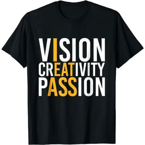 Funny  Shirts, Vision Creativity Passion T-Shirt Cotton Casual Fashion  Smooth Top Basic Streetwear Black Classic