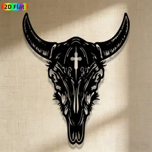 1pc Avant-Garde Bull Skull with Cross Metal Wall Art, Avant-Garde Bull Skull with Cross Statue Mural, Iron Craft, Perfect for Living Room, Garden, Indoor/Outdoor Decor, Silhouette Wall Decor, Christmas Decor, Ideal Gift for Trend Seekers