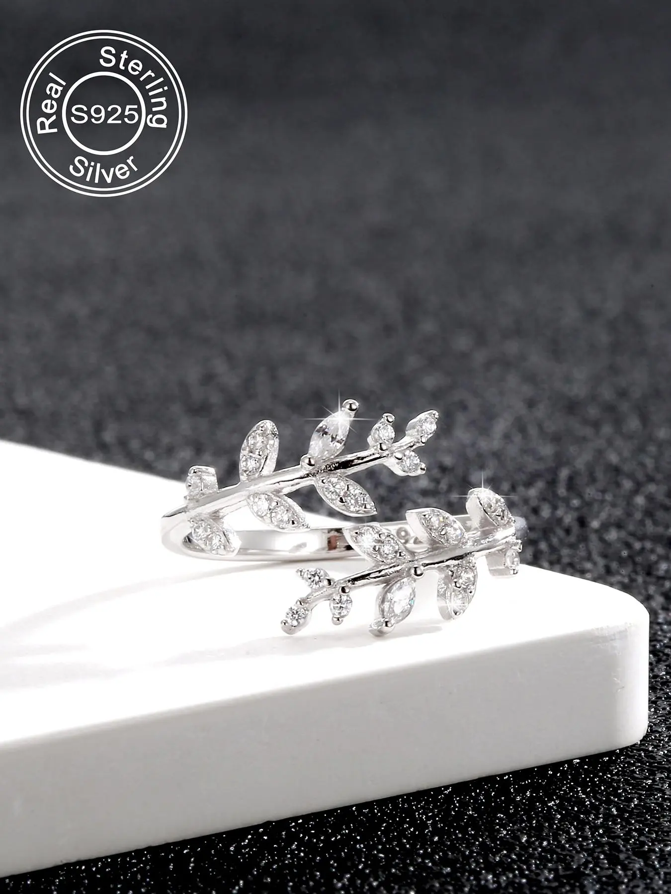 S925 Sterling Silver Leaf Design Cuff Ring, Fashionable Adjustable Statement Rings for Women & Girls, Elegant Fashion Rings, Casual Jewelry for Party, Daily Clothing Decor, Trendy All-match & Exquisite Jewelry for Birthday Gift