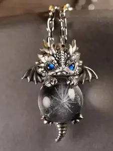 2025 new cute little flying dragon pendant blue eye holding beads three-dimensional dragon necklace personality retro pendant fashionable trend suitable for daily wear and gift first choice Charm Necklace