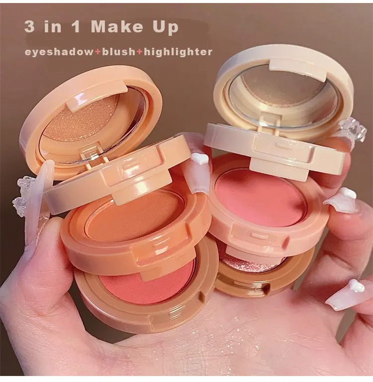 3-in-1 Blendable Sculpting Trio, Eyeshadow, Blush And Highlighter Makeup Palette, Cream Bronzer, Silky Smooth Powder Blush, Pink Brown Eyeshadow Palette with Mirror Cosmetic