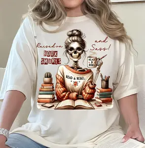 Sassy Skeleton Bookish Reading T-Shirt, Good Girls Read Bad Books Sweatshirt, Retro Vintage Book Lover Hoodie, Trendy Booktok Tee