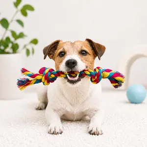 dog rope toy, tug of war dog toy, braided dog chew toy, cotton rope dog toy, interactive dog toy, dog training toy, puppy chew rope toy, durable dog tug toy, dog play rope, pet rope toy, dog exercise toy