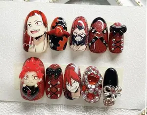 Red Mai Her0 Ajir0 K3rishima Press On Nails | 3D Anime Character Nail Art Set for Beaches, Summer, Holiday, Vacation, Birthday