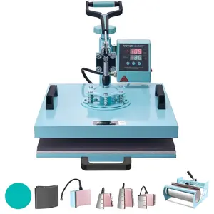 fathersdaygift VEVOR Heat Press Machine, 15x 15 inch, 8 in 1 Heat Transfer Machine with 6-30 oz Tumbler Press, 360 Swing Away T-Shirt Pressing, Digital Precise Control, for T-Shirts/Mugs/Hats/Plates, Green